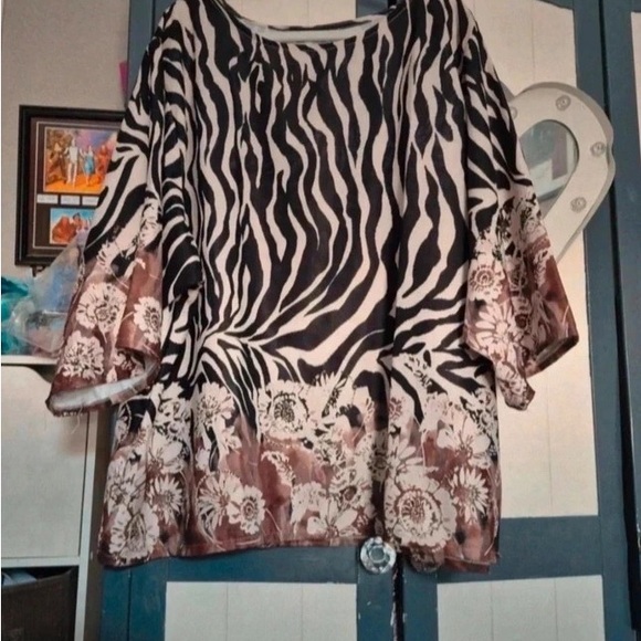H&M Tops - H&M Zebra Print Blouse with Floral Hem